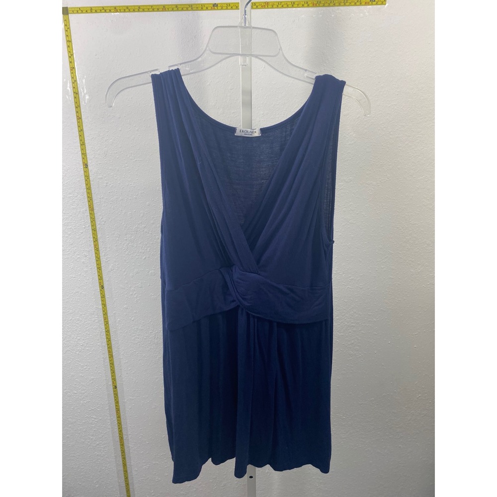 Ekouaer Womens Navy Blue Sleeveless V-Neck Knot Front Maternity Nursing Top L